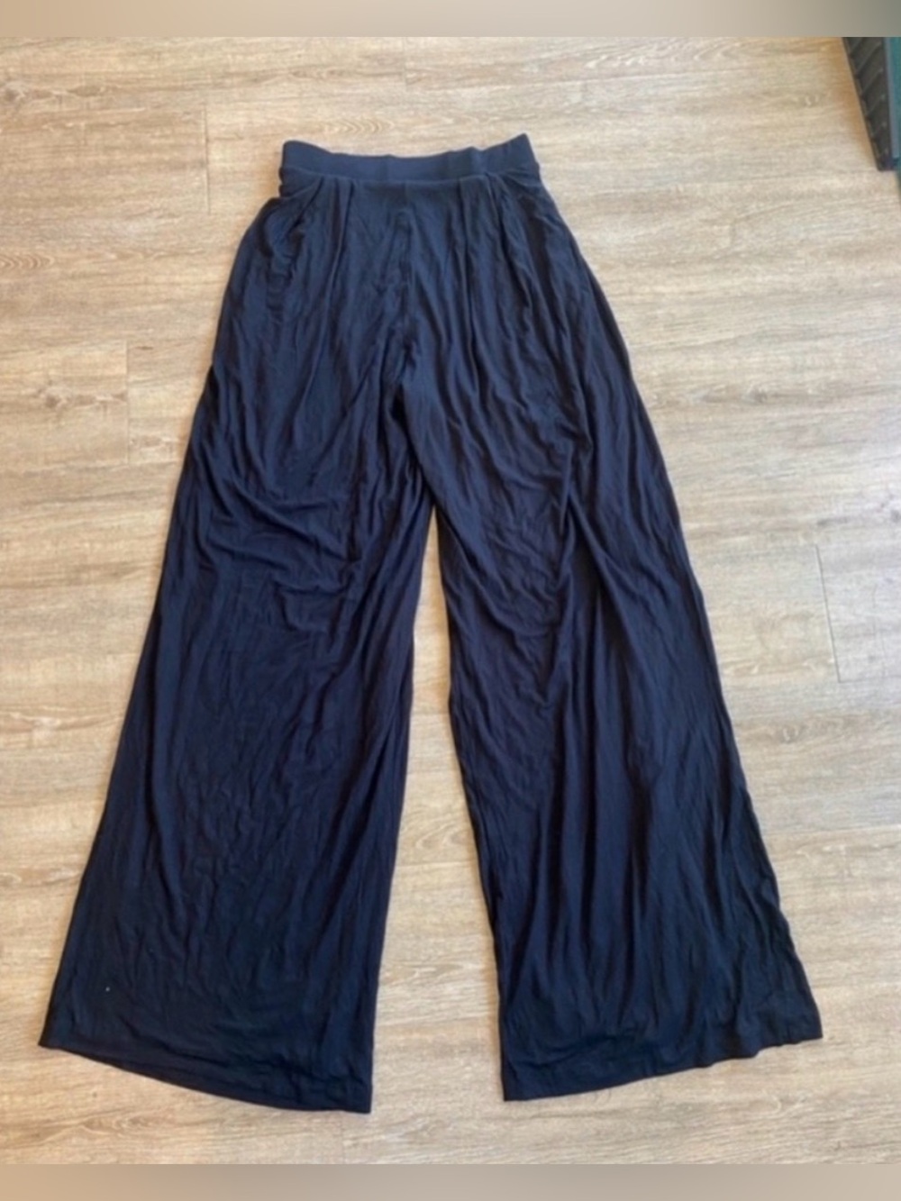 Women’s Black Self-Double Layer Wide Leg Pants Large - Picture 2 of 4